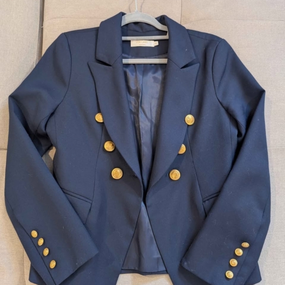 Loa Label Midnight Blue Blazer with Gold Accents